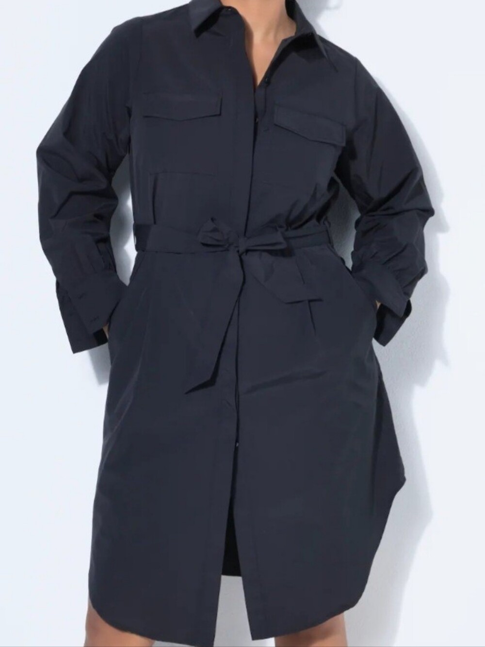 Nine West Black Long-Sleeve Button-Down Dress Plus Size